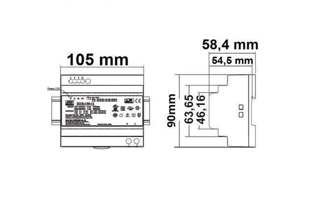 LED Hutschienen-Trafo MW HDR-150-24 21.6~29V/DC 0-150W - Beleuchtung