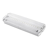 1500mAh Ni-cd Batterie, >3 Std. Notlichtbetrieb mit Lichtleistung 135 Lumen, optionaler Einbaurahmen Art. 114423, optionales vertikales Schild für Deckenmontage Art. 114424, 4 selbstklebende Sticker (Pfeil links/rechts/oben/unten) liegen jeder Leuchte bei, Erkennungsweite 20 Meter, geeignet zur Kennzeichnung von Fluchtwegen gemäß ÖVE 810