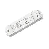 Regelung durch eingehende 40-230V AC Sinuswellen modulierte Steuerspannung via Phasenan- oder Abschnittdimmer, optional auch zusätzlicher Schließtaster anschließbar, PWM Ausgangsfrequenz 500Hz