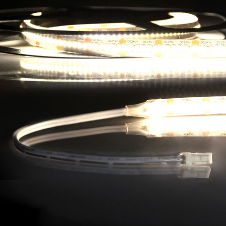 LED CRI930 MiniAMP Flexband 24V DC 12W IP20 3000K 250cm beids. 30cm Kabel + maleAMP 300 LED/m - Beleuchtung