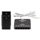 Empfänger mit 6-fach Verteiler (MiniAMP female-Buchse) und 1m Anschlusskabel, Aderquerschnitt 0,5mm² (MiniAMP male-Stecker), max. Distanz zwischen Fernbedienung und Empfänger: 10m, zuletzt gewählte Einstellung bleibt auch bei Trennung der Stromzufuhr erhalten, eine CR2032 3V Knopfzellenbatterie für die Fernbedienung wird mitgeliefert, Rückseite der Fernbedienung ist magnetisch, inkl. Wandhalterung