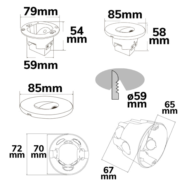LED Wandeinbauleuchte Sys-Wall68 230V 3W ColorSwitch 3000|4000|6000K inkl. Dose/exkl. Cover - Beleuchtung