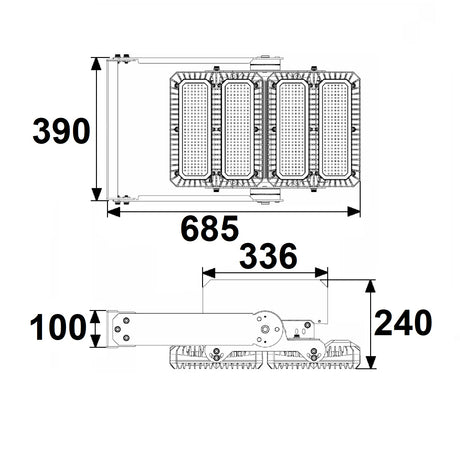 LED Flutlichtanlage 450W 130x40° 2 Module (Lichtpunkte) DALI dimmbar 3000K IP66 - Beleuchtung