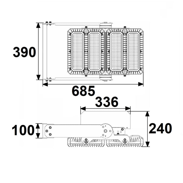 LED Flutlichtanlage 450W 130x40° 2 Module (Lichtpunkte) DALI dimmbar 3000K IP66 - Beleuchtung