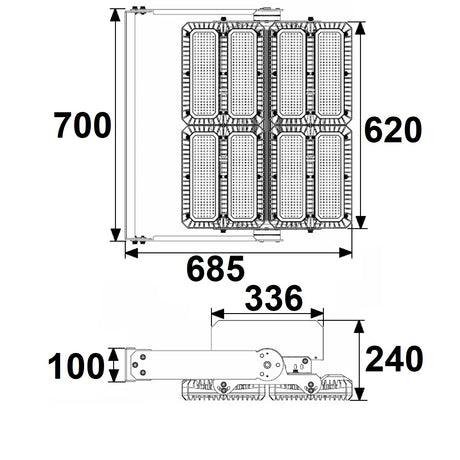 LED Flutlichtanlage 900W 130x25° 4 Module (Lichtpunkte) 1-10V dimmbar 4000K IP66 (ext. Trafo) - Beleuchtung