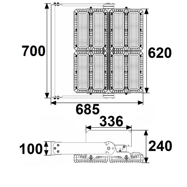 LED Flutlichtanlage 900W 130x25° 4 Module (Lichtpunkte) DALI dimmbar 3000K IP66 (ext. Trafo) - Beleuchtung