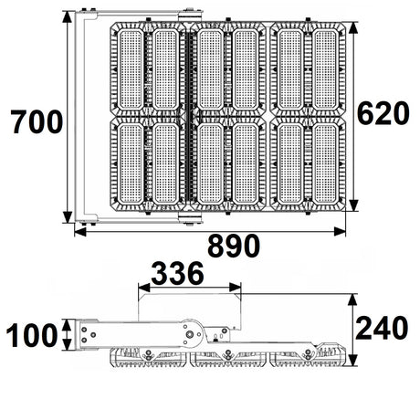 LED Flutlichtanlage 1.350W 130x40° 6 Module (Lichtpunkte) DALI dimmbar 3000K IP66 - Beleuchtung
