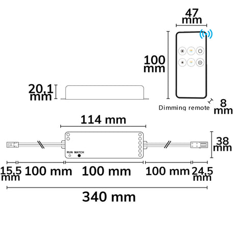 LED weißdynamischer Push/Funk PWM-Dimmer MiniAMP inkl. Fernbedienung 12-24V DC 5A - Beleuchtung