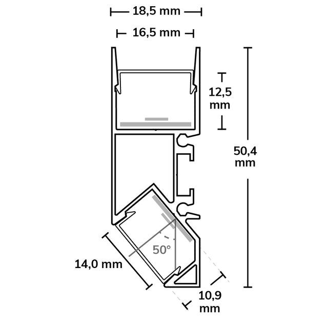 LED Aufbauleuchtenprofil HIDE ASYNC Aluminium eloxiert 200cm - Beleuchtung