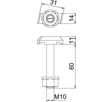 BETTERMANN Hammerkopfschraube 14mm ST MS40HB M10x60 ZL M10x60mm f.MontSchien