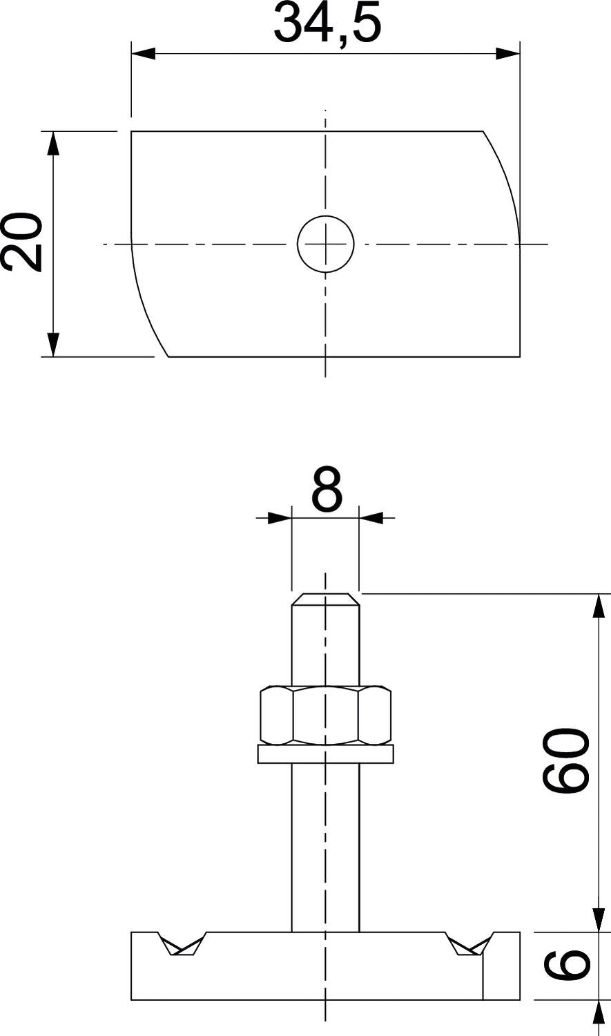 BETTERMANN Hammerkopfschraube 20mm VA MS41HB M8x60 A4 M8x60mm f.MontSchien