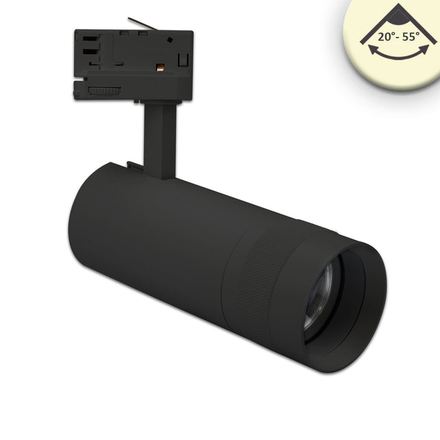 3-Phasen Schienen-Strahler fokussierbar 24W 20°-55° schwarz matt 3000K - Beleuchtung