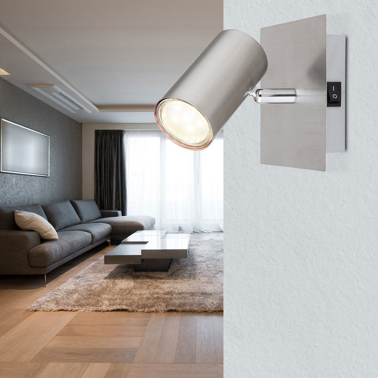 Wandleuchte nickel matt, mit Schalter, 1xGU10 Fassung, exkl. Leuchtmittel