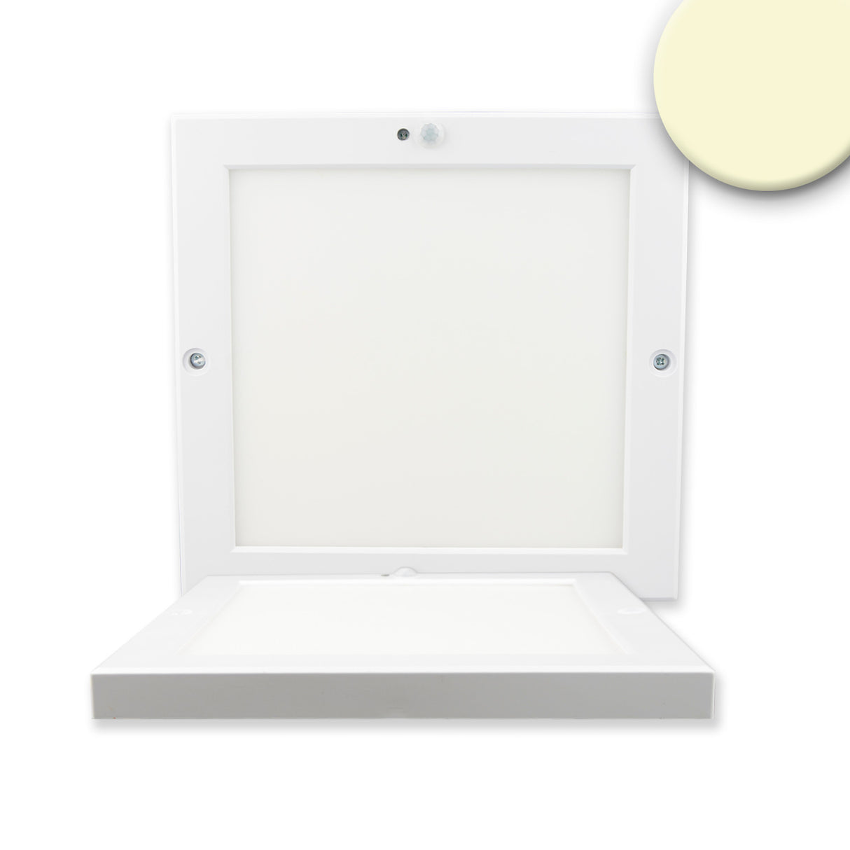 Deckenlampe Slim eckig weiß, 220x220mm, mit PIR-Bewegungssensor, 18W, Trafo integriert, warmweiß