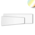 Prismatisch lichtstreuendes Cover, inkl. DALI DT8 Trafo mit CCT, 3-pol. Output (1080mA), die Kabel sind wie folgt belegt: schwarz = plus, rot = warmweiß, weiß = kaltweiß | 2700K ... 4000lm ... 43W | 6000K ... 4300lm ... 43W | 2700K + 6000K = 4000K ... 4400lm ... 43W