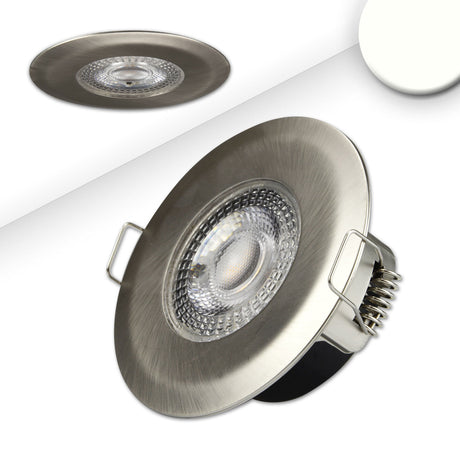 LED Einbaustrahler PC68 IP44, brushed, 5W, 38°, neutralweiß, 3 Stufen dimmbar, korrosionsbeständig