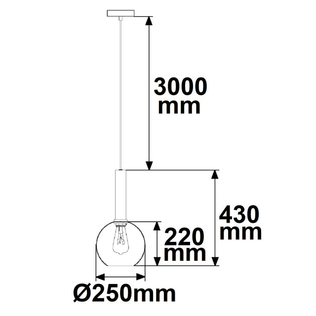 Pendelleuchte black round Glas E27 25cm 50-300cm exkl. Leuchtmittel exkl. Baldachin - Beleuchtung