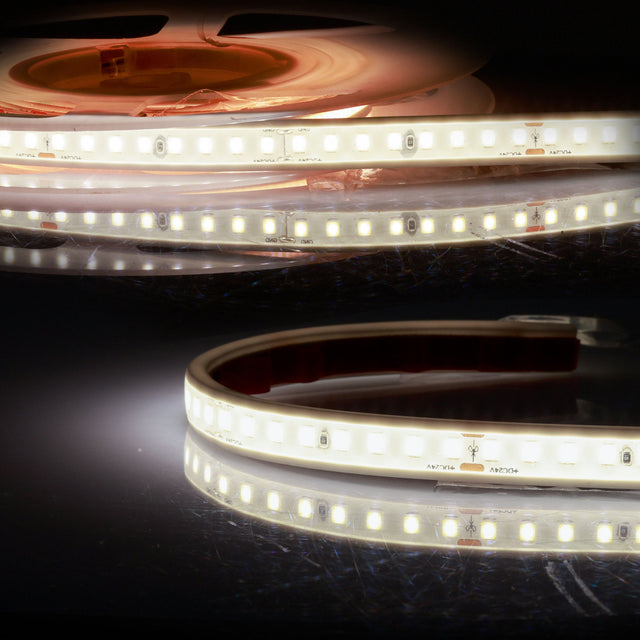 Trennstelle: 50mm mit je 8 SMD | Pitch (Lichtpunkt Mitte-Mitte): 6,25mm | 1 Einheit (Rolle) = 5m | max. Flexbandlänge pro Einspeisung: 5m | Längentoleranz + Wärmeausdehnung: 1% | kein Kühlprofil erforderlich | inkl. 3M VHB Klebeband | Untergrund vor dem Ankleben reinigen und entfetten! Nicht wieder ablösen! | Polyurethan Verguss | BESONDERHEIT: Anschlusskabel beidseitig
