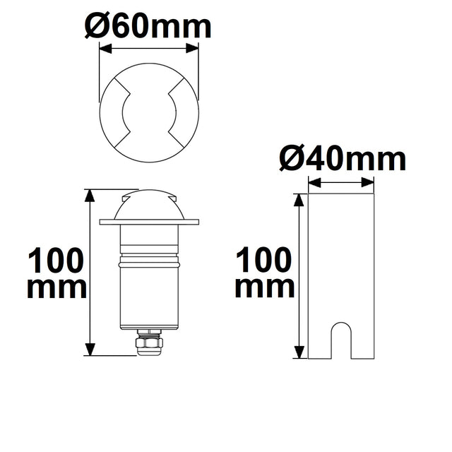 LED Bodeneinbaustrahler rund 2SIDE 60mm schwarz 12-24V IP67 3W 60° warmweiß - Beleuchtung
