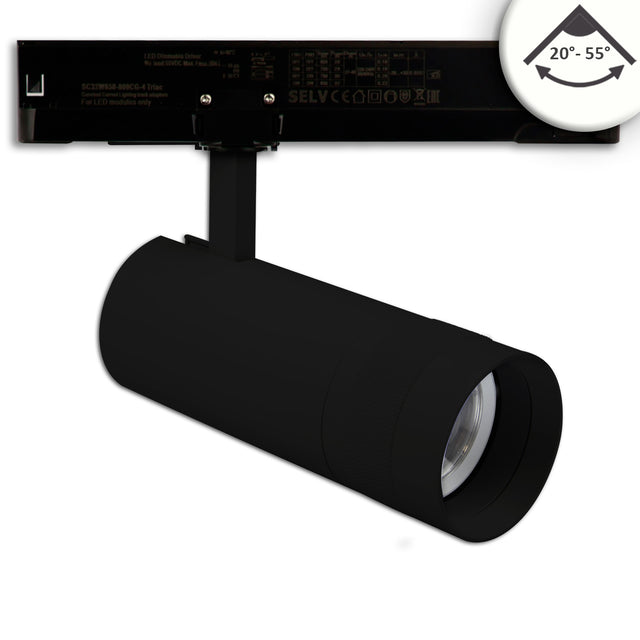 3-Phasen Schienen-Strahler fokussierbar 24W 20°-55° schwarz matt 4000K dimmbar - Beleuchtung