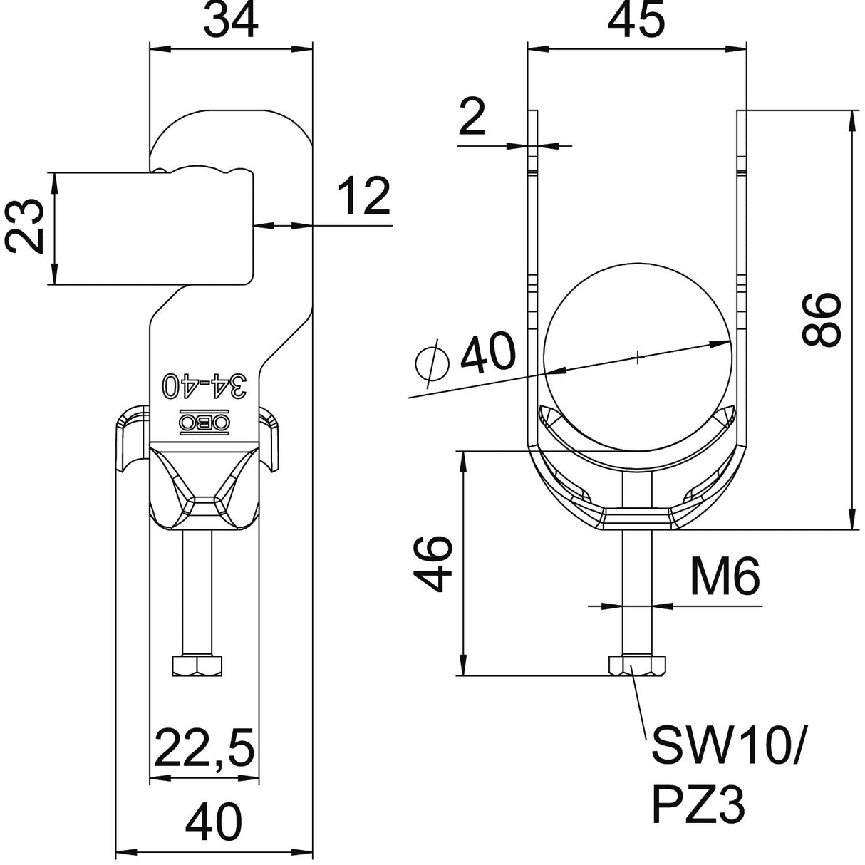 BETTERMANN Bügelschelle 34-40mm 1f ST BS-RS1-M-40 FT Rundprofil W=ST hfr