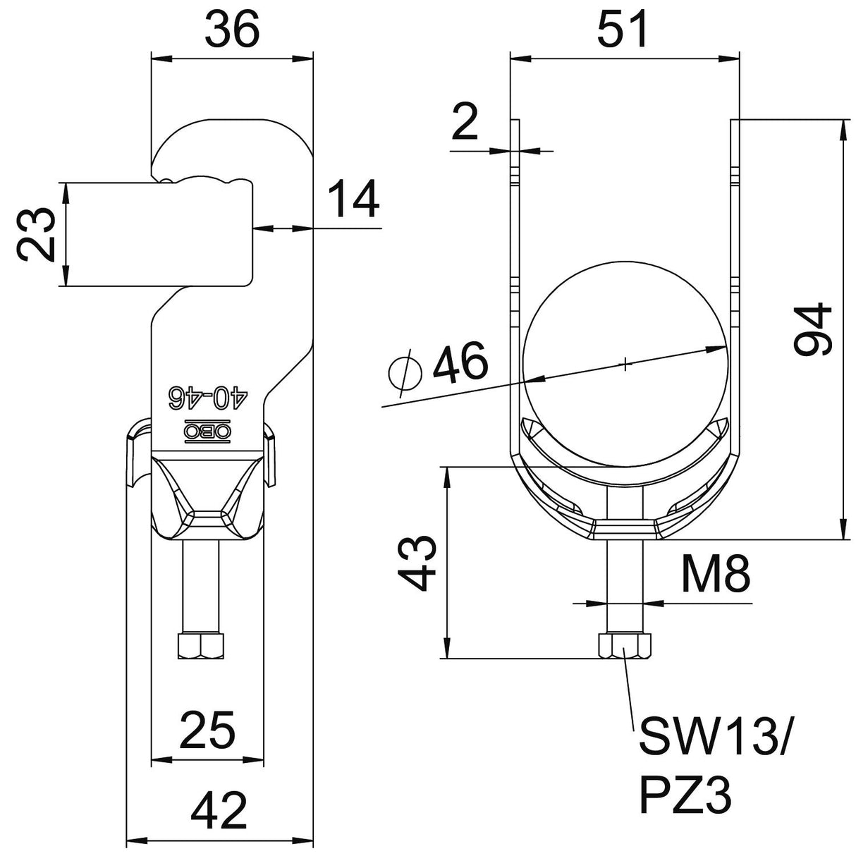BETTERMANN Bügelschelle 40-46mm 1f ST BS-RS1-M-46 FT Rundprofil W=ST hfr