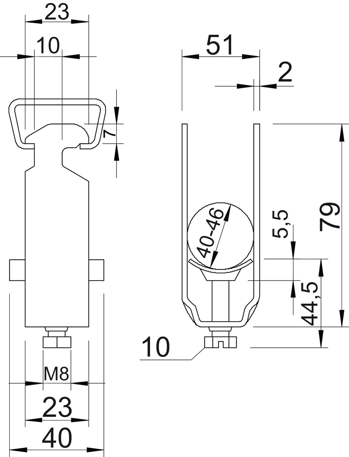 BETTERMANN Bügelschelle 40-46mm 1f VA 2056 46 A2 Profilschiene W=Kst hfr