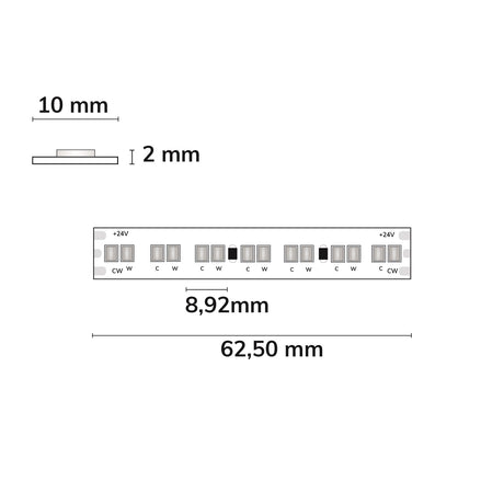 LED HEQ922/960 Linear CCT Flexband 24V DC 15W kw | 15W ww 140lm/W IP20 5m Rolle 224 LED/m - Beleuchtung