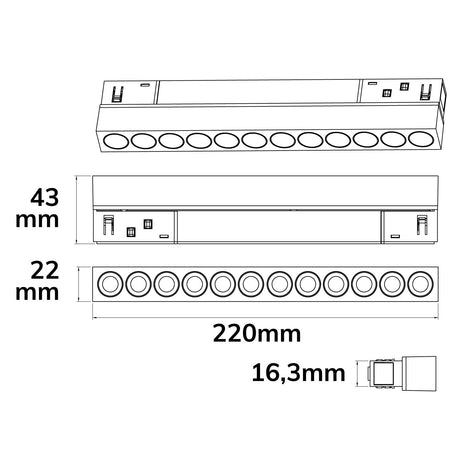 Track48 Rasterleuchte 22cm schwarz 12W 36° UGR<19 48V DC 3000K CRI90 DALI dimmbar - Beleuchtung