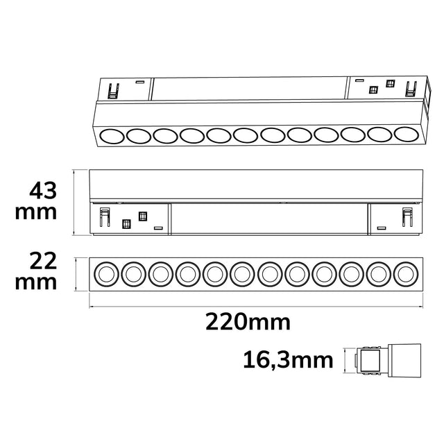 Track48 Rasterleuchte 22cm schwarz 12W 36° UGR<19 48V DC 3000K CRI90 DALI dimmbar - Beleuchtung