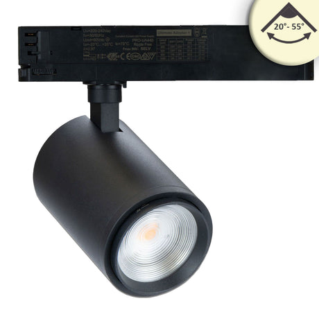 3-Phasen Schienen-Strahler fokussierbar 42W 20°-70° schwarz matt 3000K CRI92 dimmbar - Beleuchtung