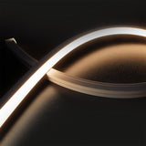 Trennstelle: 50mm mit je 7 SMD | Pitch (Lichtpunkt Mitte-Mitte): 7,14mm | 1 Einheit (Rolle) = 5m | max. Flexbandlänge pro Einspeisung: 5m | Längentoleranz + Wärmeausdehnung: 1% | kein Kühlprofil erforderlich | ohne Klebeband! | Silikon Verguss | BESONDERHEIT: 30cm 2-pol. Mantelleitung beidseitig, weiß, Anschluß stirnseitig | HINWEIS: in der Breite und Höhe bündige Endkappen, vertikal biegbar (Biegeradius min. 60mm)