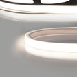 Trennstelle: 7,14mm mit je 1 SMD | Pitch (Lichtpunkt Mitte-Mitte): 7,14mm | 1 Einheit (Rolle) = 3m | max. Flexbandlänge pro Einspeisung: 5m | Längentoleranz + Wärmeausdehnung: 1% | kein Kühlprofil erforderlich | ohne Klebeband! | Silikon Verguss | BESONDERHEIT: 30cm 2-pol. Mantelleitung einseitig, weiß, Anschluß seitlich | HINWEIS: vertikal biegbar (Biegeradius min. 60mm)
