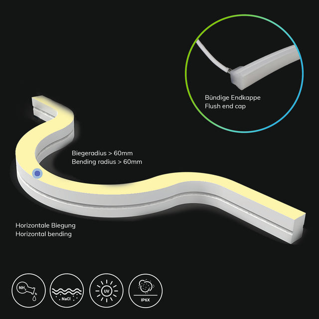 LED NeonPRO935 Custom Flexband B08H12 24V DC 12W IP67 3500K 5m Rolle 140 LED/m inkl. Clips - Beleuchtung