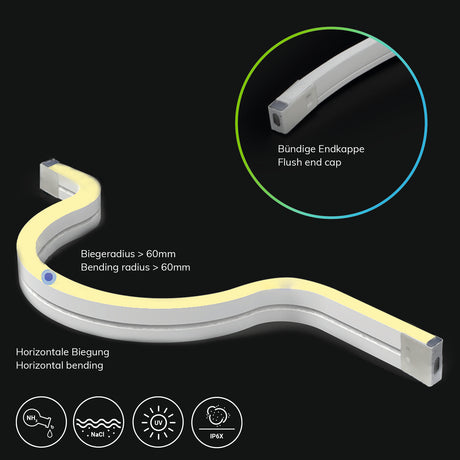 LED NeonPRO927 Custom Flexband B04H08 24V DC 10W IP67 2700K 5m Rolle 180 LED/m inkl. Clips - Beleuchtung