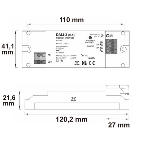 DALI-2 Interface WLAN zur DALI Bus Parametrierung mit DALI Cockpit Windows-Software 100-240V AC - Beleuchtung