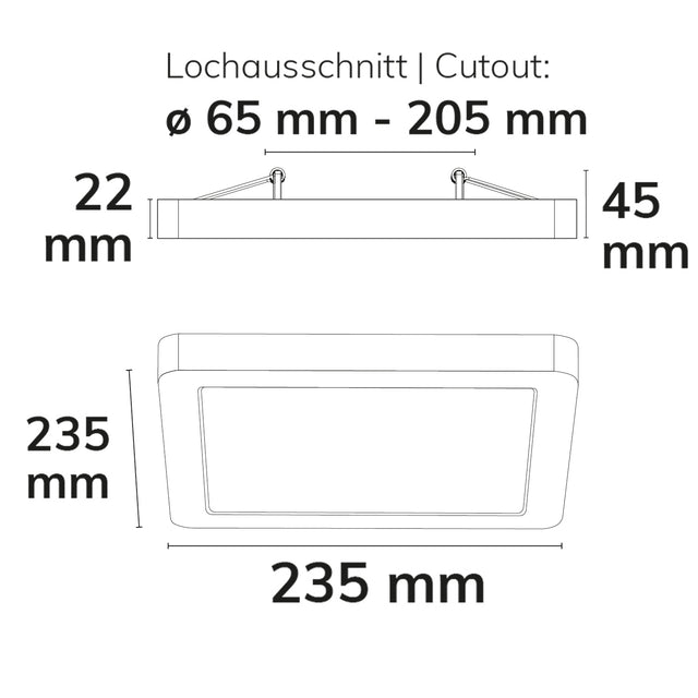 LED Aufbau/Einbauleuchte Flex Pro 235x235 16W weiß 120lm/W 3000|3500|4000K dimmbar - Beleuchtung
