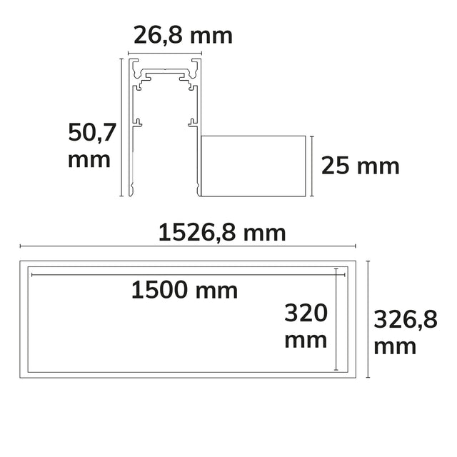 Track48 Leuchtenrahmen H50 Innenformat 320x1500mm weiß exkl. Trafo exkl. Montageclip/Seilabh. - Beleuchtung