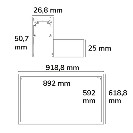 Track48 Leuchtenrahmen H50 Innenformat 592x892mm weiß exkl. Trafo exkl. Montageclip/Seilabh. - Beleuchtung