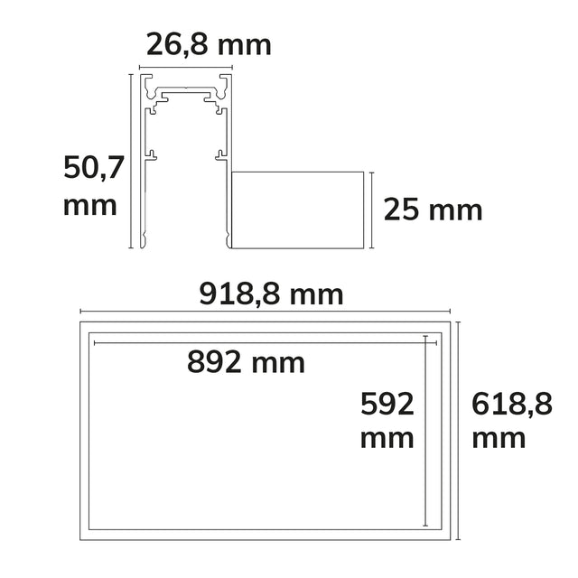 Track48 Leuchtenrahmen H50 Innenformat 592x892mm schwarz exkl. Trafo exkl. Montageclip/Seilabh. - Beleuchtung