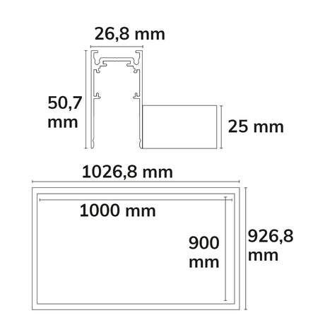 Track48 Leuchtenrahmen H50 Innenformat 900x1000mm schwarz exkl. Trafo exkl. Montageclip/Seilabh. - Beleuchtung