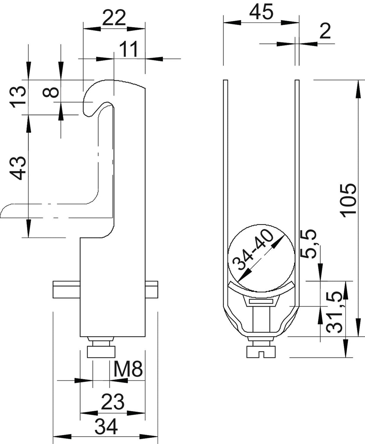 BETTERMANN Bügelschelle 34-40mm 1f ST 2056W 40 FT Winkelprofil W=Kst hfr
