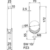 BETTERMANN Bügelschelle 58-64mm 2f ST BS-H2-M-64 FT Profilschiene W=ST hfr