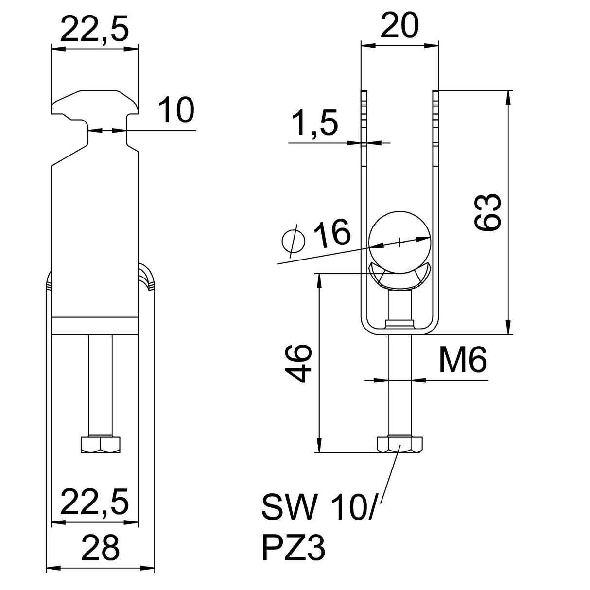 BETTERMANN Bügelschelle 12-16mm 2f ST BS-H2-M-16 A2 Profilschiene W=ST hfr