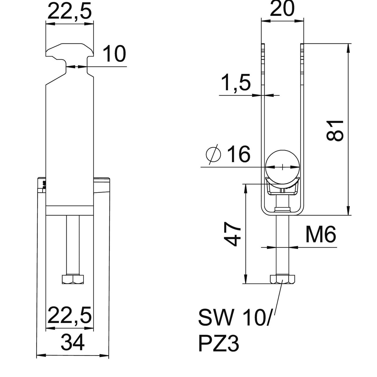 BETTERMANN Bügelschelle 12-16mm 3f Alu BS-H3-K-16 ALU Profilschiene W=Alu hfr