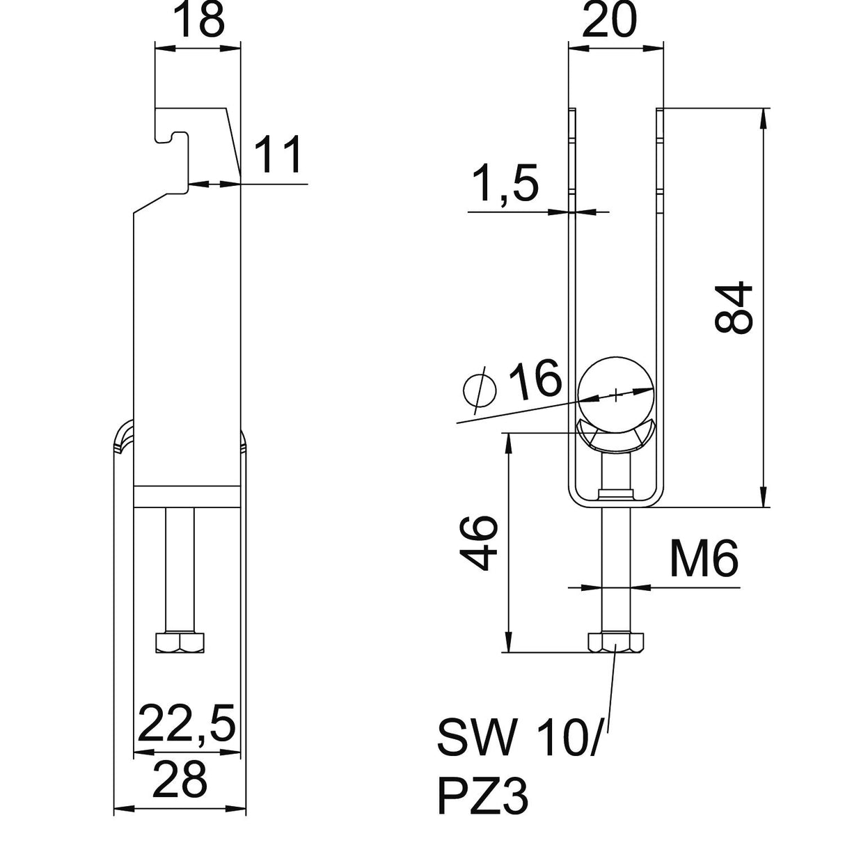 BETTERMANN Bügelschelle 12-16mm 3f ST BS-U3-M-16 FT Profilschiene W=ST hfr