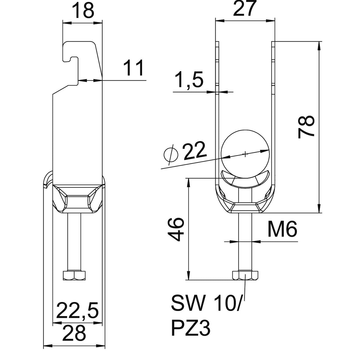BETTERMANN Bügelschelle 16-22mm 2f ST BS-U2-M-22 FT Profilschiene W=ST hfr