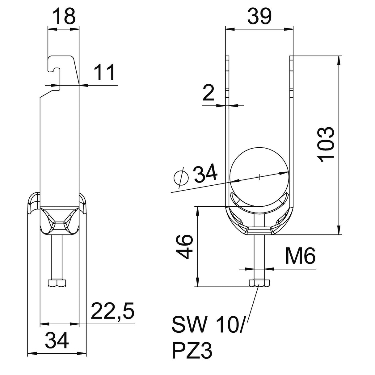 BETTERMANN Bügelschelle 28-34mm 3f ST BS-U3-M-34 FT Profilschiene W=ST hfr