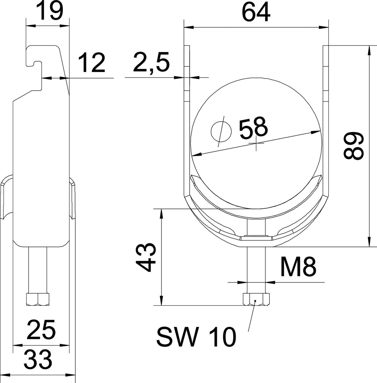 BETTERMANN Bügelschelle 52-58mm 1f ST BS-U1-M-58 FT C-Profil W=ST hfr