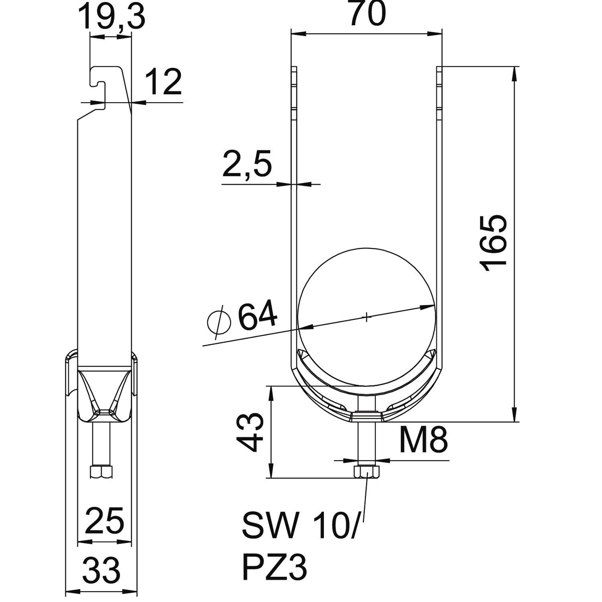 BETTERMANN Bügelschelle 58-64mm 2f ST BS-U2-M-64 FT Profilschiene W=ST hfr